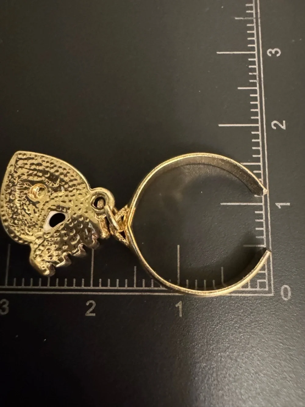 Gold-Tone Dangle Heart Crown Charm Ring with Creamy White Enamel